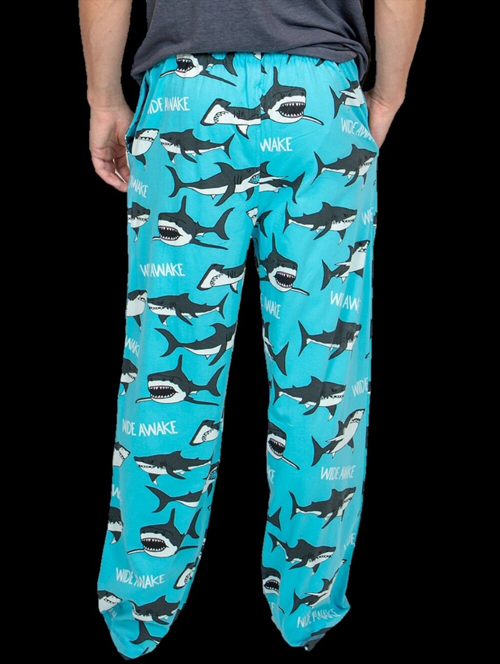 Lazy One Men’s Shark Print Pajama Pants "WIDE AWAKE" Turquoise & Black - Picture 7 of 9